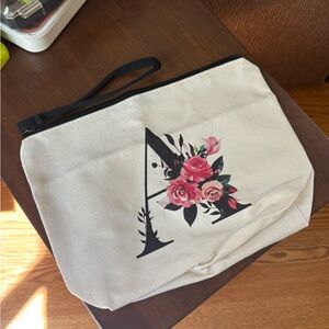 Floral Monogram “A” Canvas Pouch